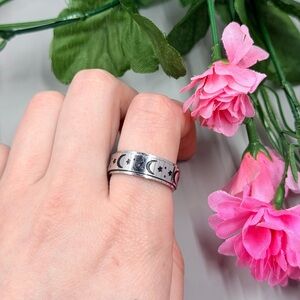 Silver Moon & Star Fidget Spinning Stainless Steel Band Ring Size 11